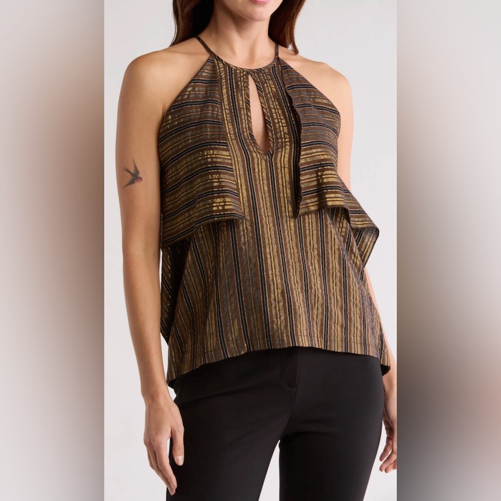 JOIE Romee Metallic Stripe Flutter Top, Size XS